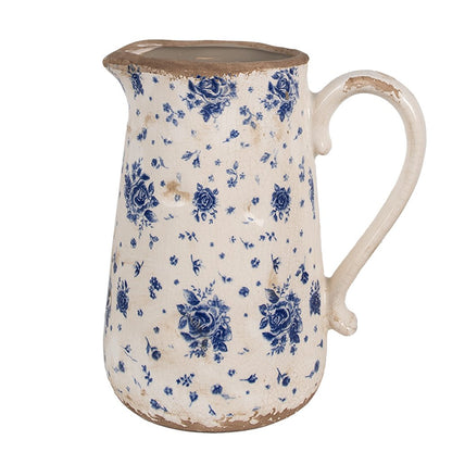 Decoratie Kan 21x15x23 cm Beige Blauw Keramiek Roosjes Schenkkan