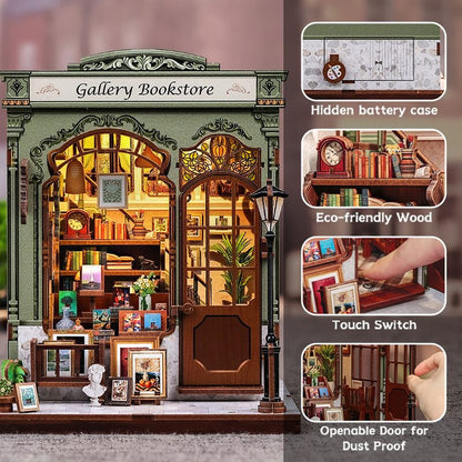 3D DIY huisje Gallery Bookstore 15,5x16,3x19 cm hout