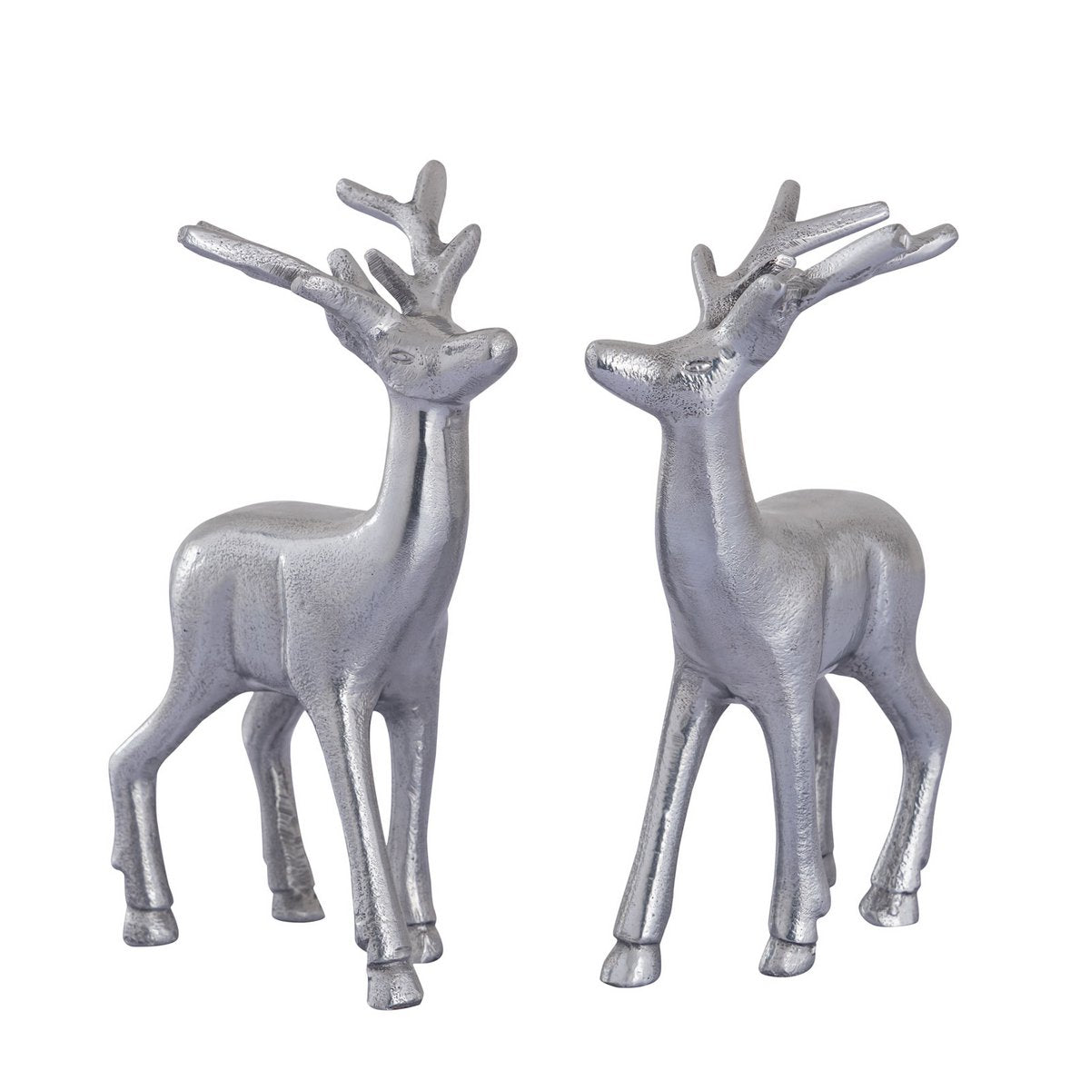 Herten figuren 2 stuks aluminium zilver 12x20x5 cm