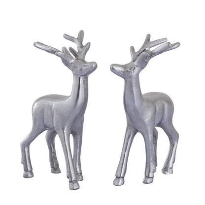 Herten figuren 2 stuks aluminium zilver 12x20x5 cm