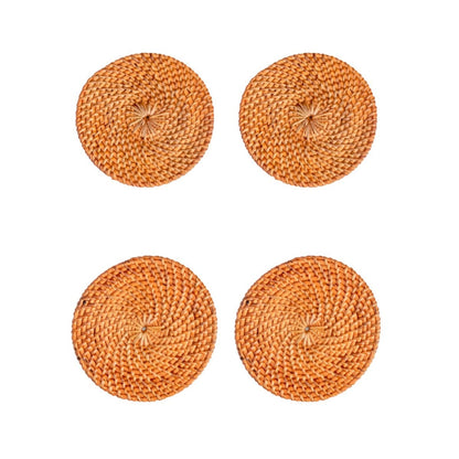 Rotan onderzetters set van 4 of 8 stuks 9 cm