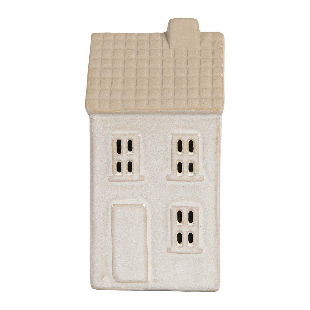 Decoratiehuisje LED 6x5x11 cm beige keramiek