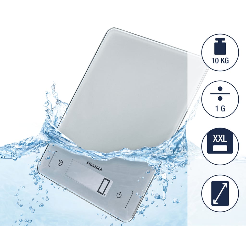 Soehnle Keukenweegschaal Page Aqua Proof Digitaal 10 Kg Zilverkleurig