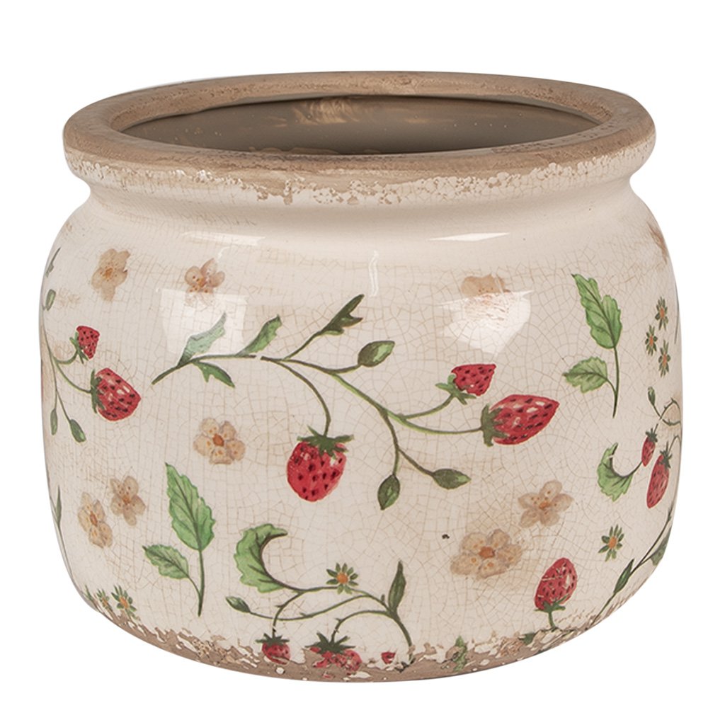 Bloempot Ø 20x15 cm Beige Rood Keramiek Aardbeien Bloempot Binnen