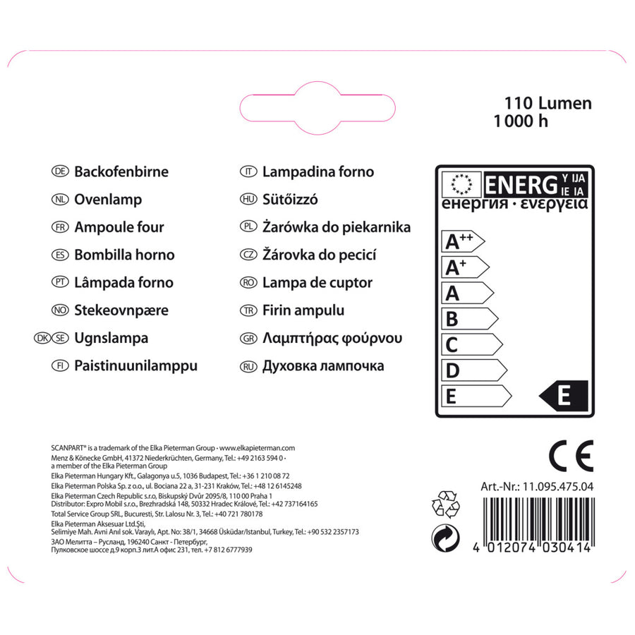 Scanpart Ovenlamp E14 15W 300Gr Buis A2