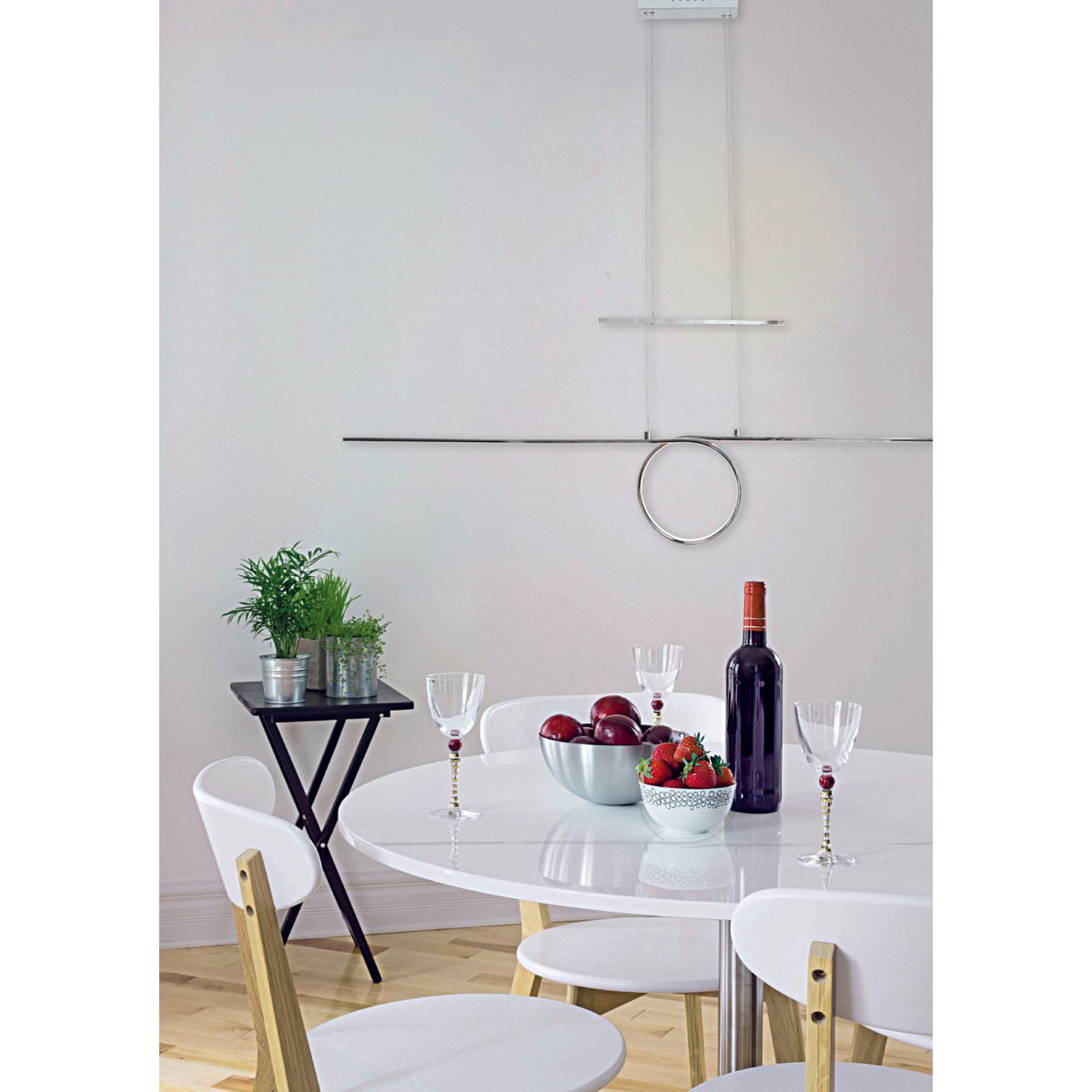 Metalen Zilveren LED Hanglamp Met Geïntegreerde Slinger