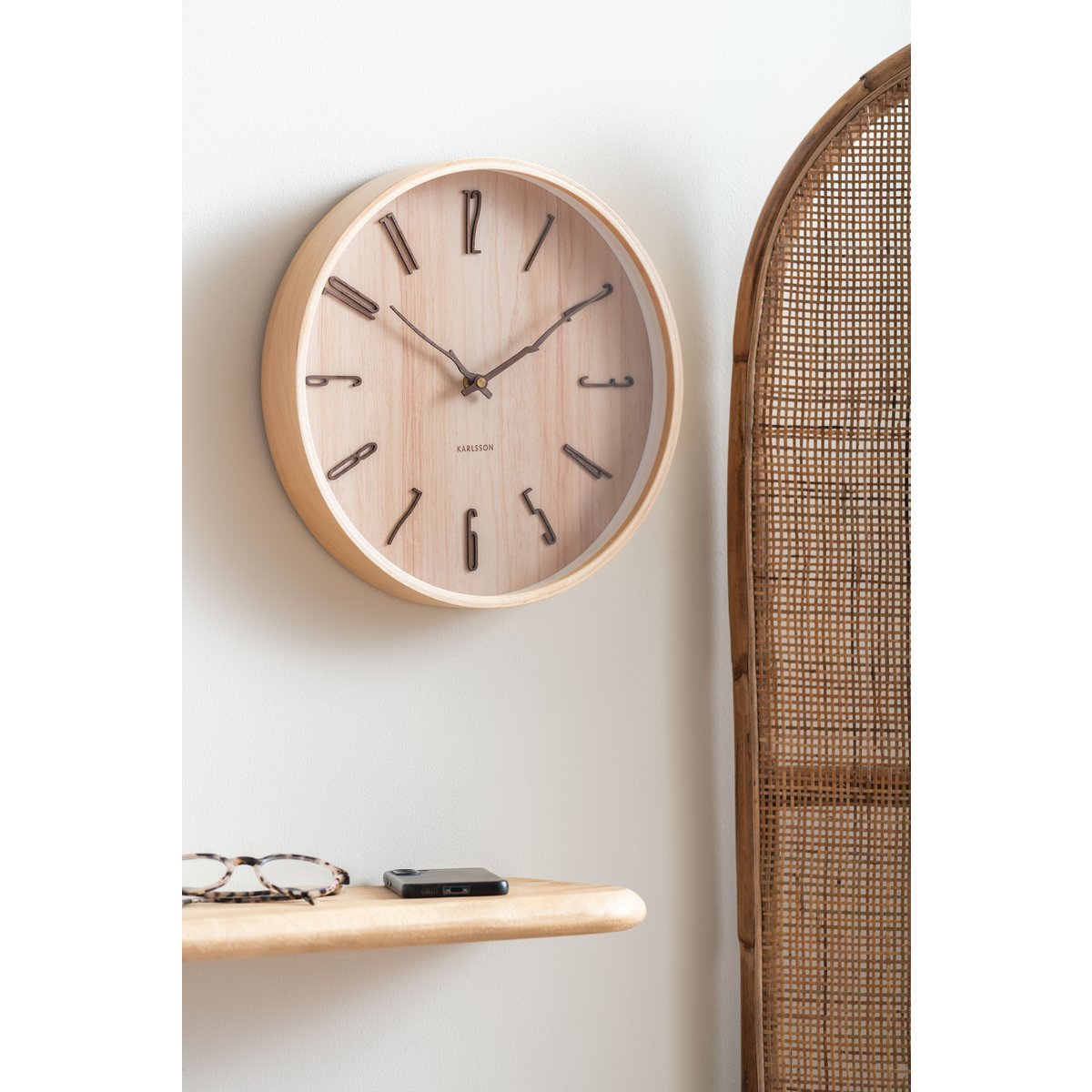 Wandklok 30 cm hout beige