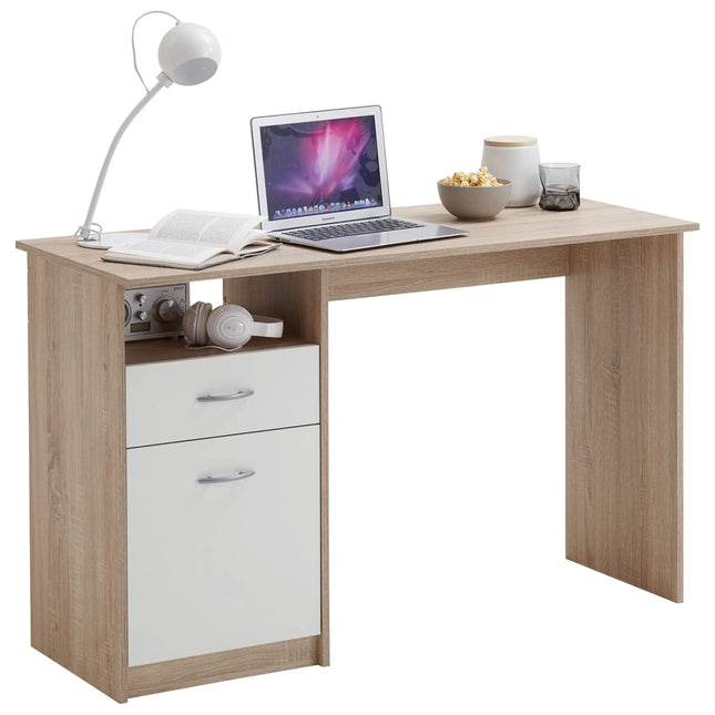 Fmd Bureau Met 1 Lade 123X50X76,5 Cm Kleurig En Wit Eiken