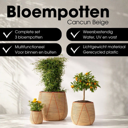 Bloempot Cancun beige gevlochten 3 stuks