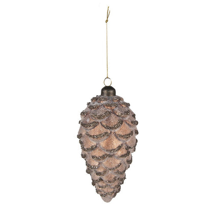 Kerstbal set 2 dennenappel Ø 9/7 cm bruin glas