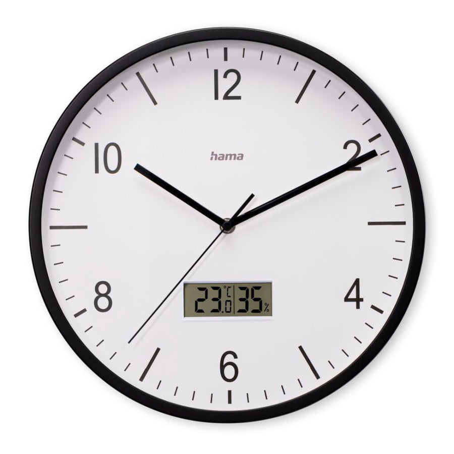 Hama Dcf Wandklok Lanzarote Tikt Niet + Thermometer En Hygrometer 35 Cm Zwart/Wit