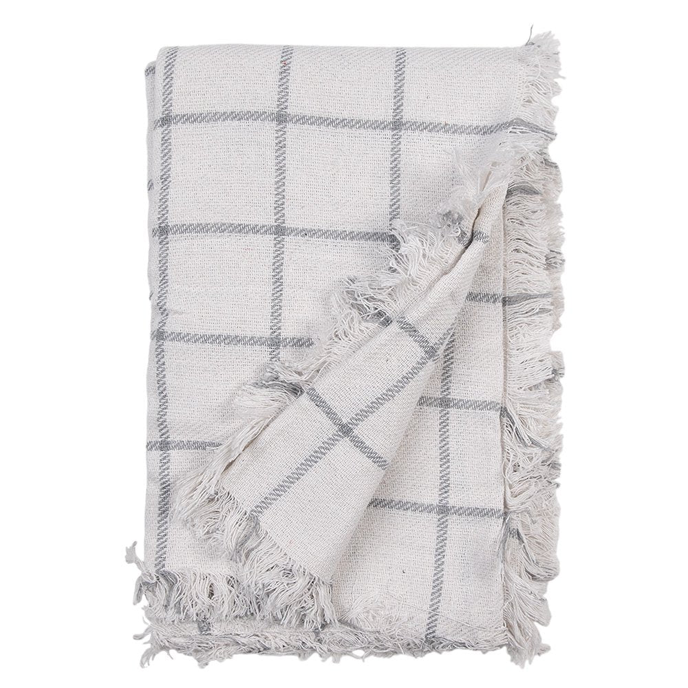 Throw 125x150 cm White Grey Cotton Stripes Blanket