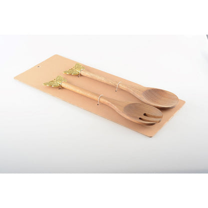 Saladebestek hout goud 29 cm