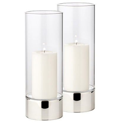 Windlicht 2 stuks H 15 cm zilver glas massief zilver hout