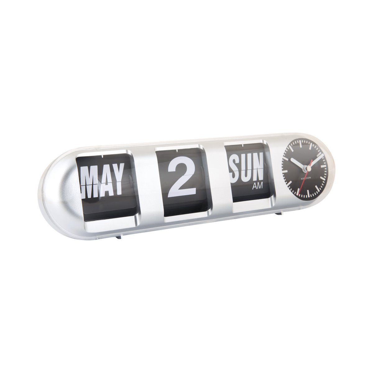 Wandklok Tube Flip 38 cm zilver plastic