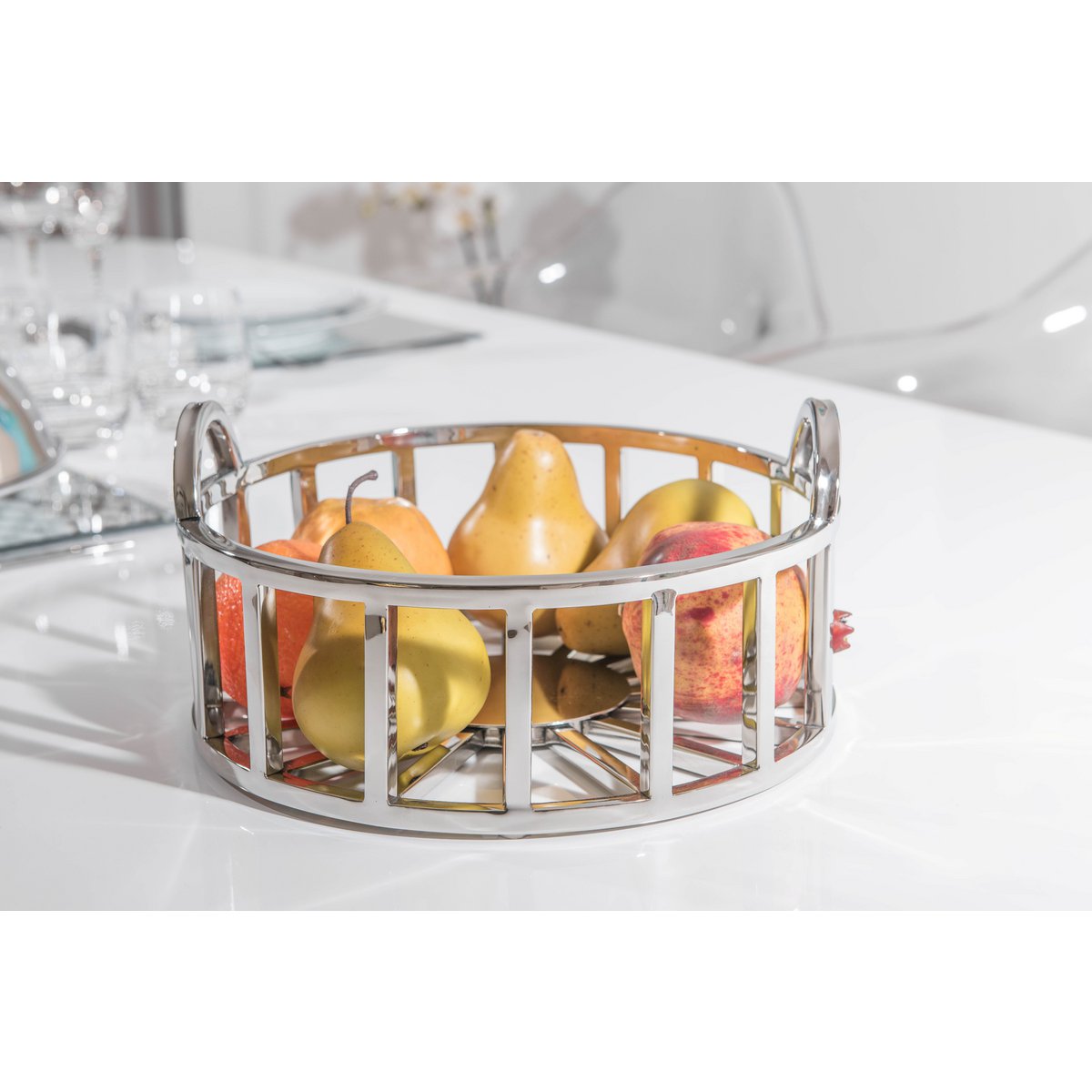 Fruitschaal rond zilver 35x35x18 cm