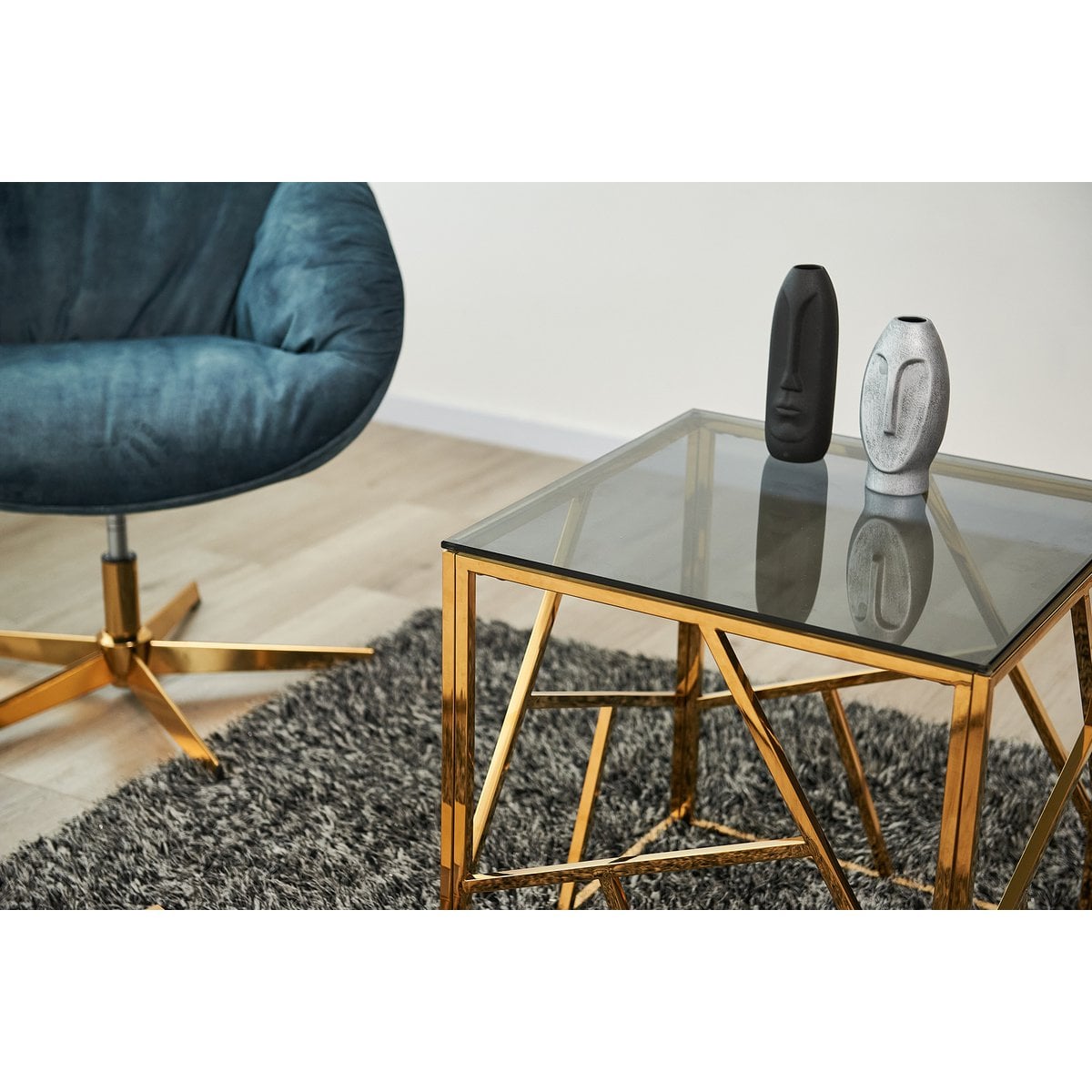 Bijzettafel 55x55x55 cm goud grijs glas metaal