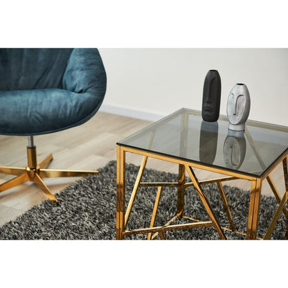 Bijzettafel 55x55x55 cm goud grijs glas metaal