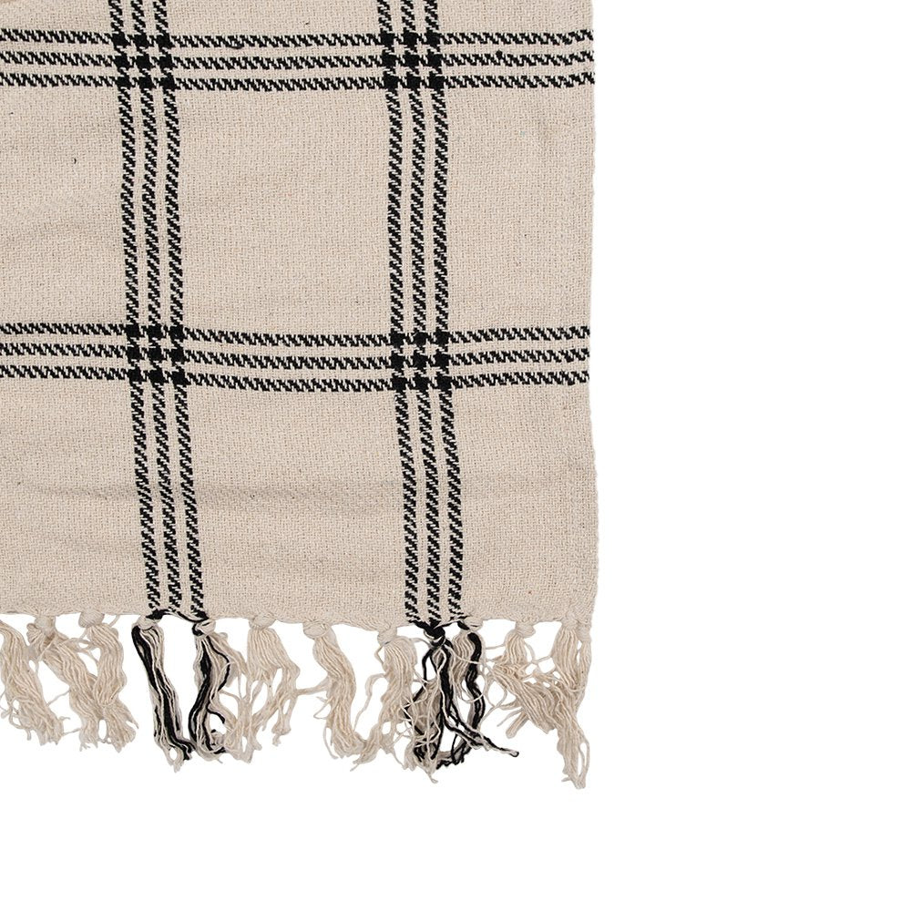 Plaid 125x150 cm katoen beige zwart ruiten