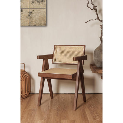 Eetkamerstoel Pierre Jeanneret walnoot rattan