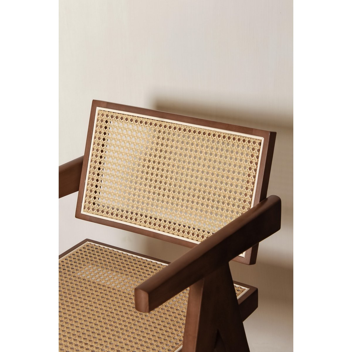 Luxury Design Chair Pierre Jeanneret Walnut Rattan Chandigarh