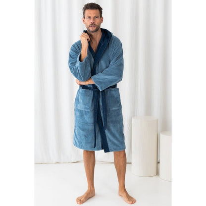 Badjas teddy blauw katoen bamboe fleece