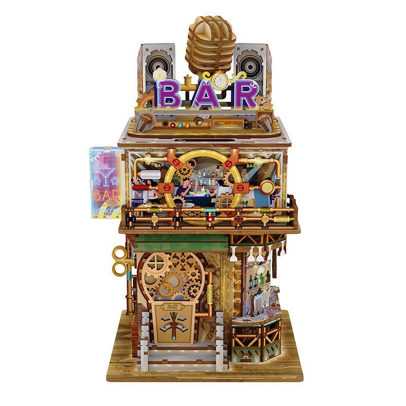 Tonecheer 3D Houten Puzzel Desk Bin Punk Bar 15x14x25cm