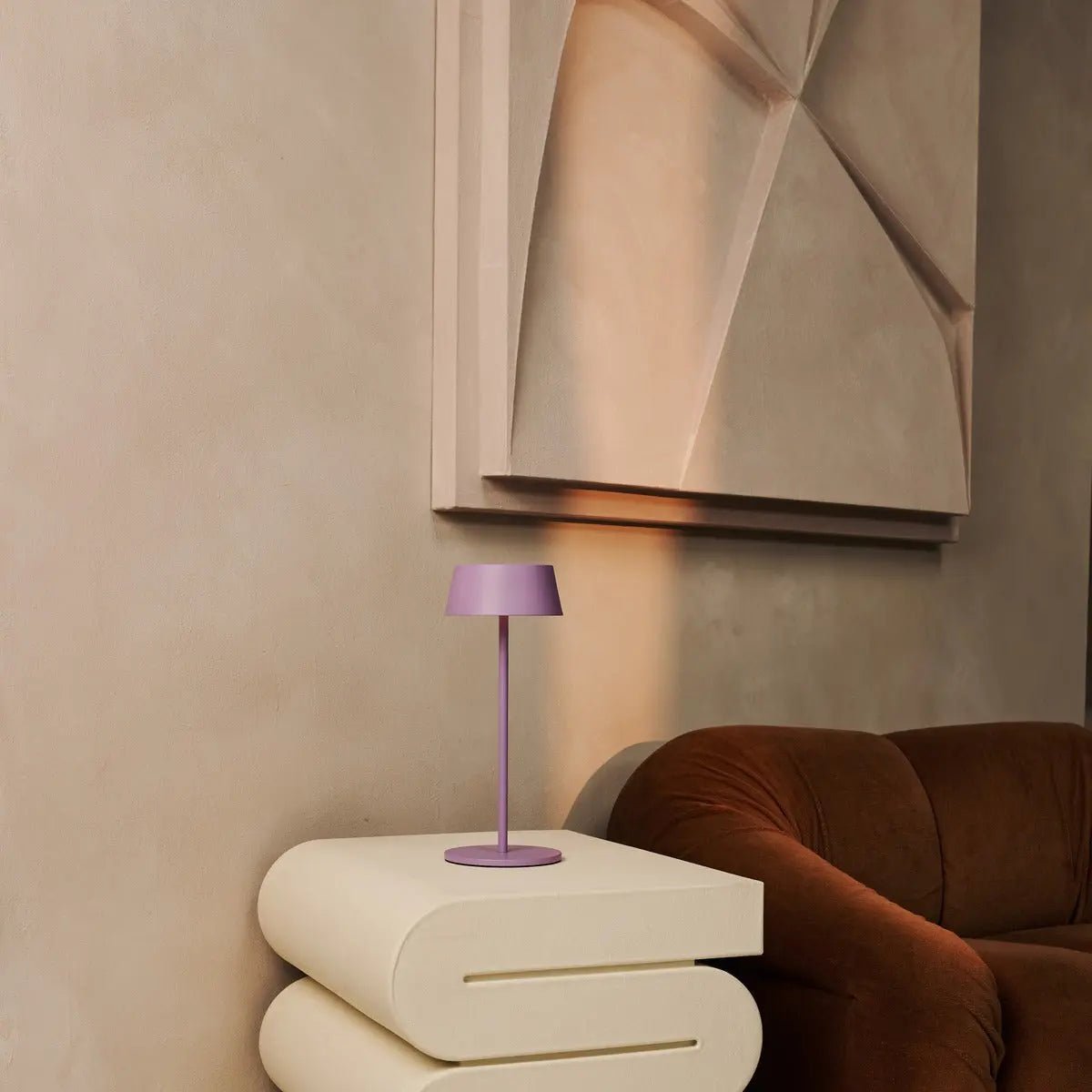 Hugo Violet Lilac Rechargeable Table Lamp - Stylish, dimmable lamp & wireless
