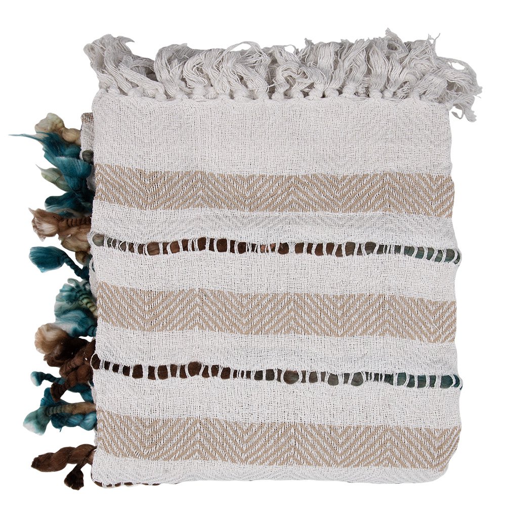 Plaid 125x150 cm katoen beige strepen