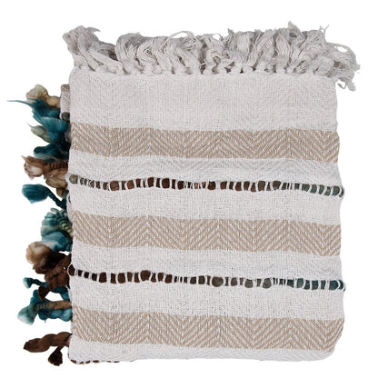 Plaid 125x150 cm katoen beige strepen
