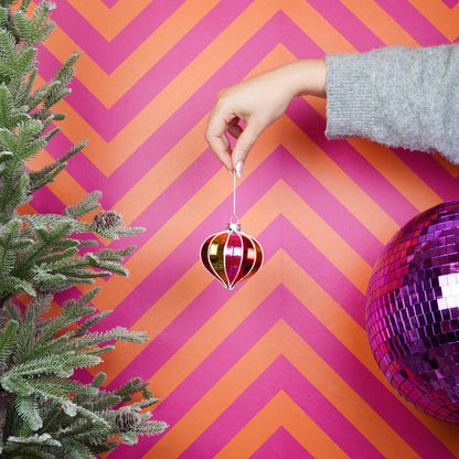 Kerstbal glas 8x8 cm meerkleurig