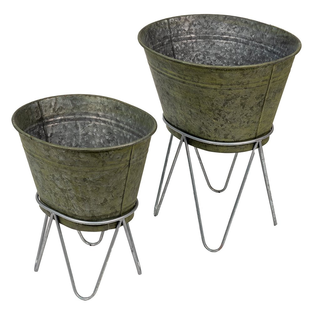 Plant Holder Set 2 Grey Metal Plant Stand