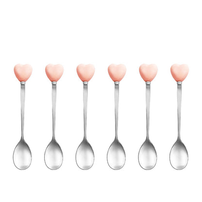 Theelepels roze met houder set van 6