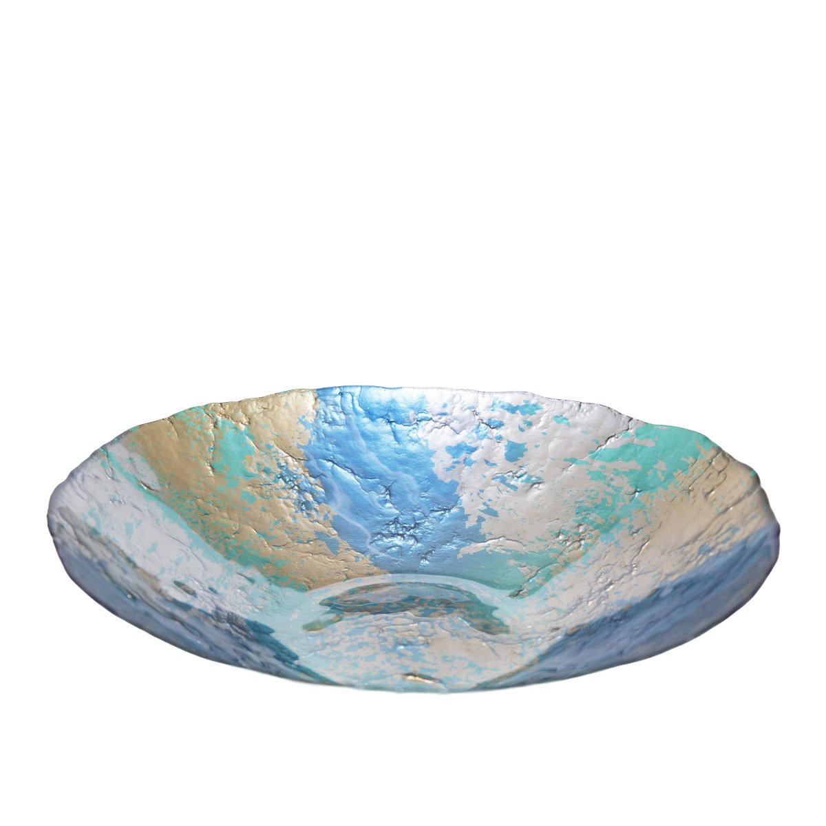 Fruitschaal 32 cm glas turquoise goud