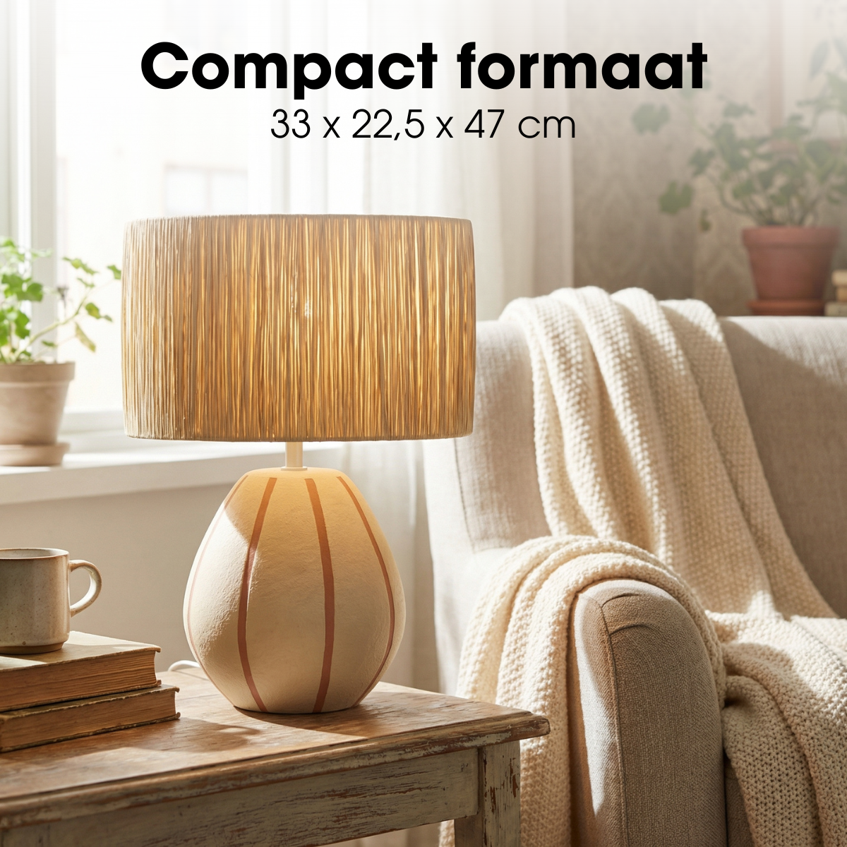 Tafellamp keramiek metaal papier beige 33x22.5x47 cm