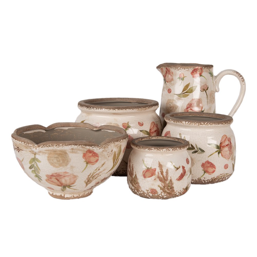 Bloempot Ø 21x12 cm beige roze keramiek