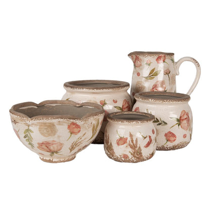 Bloempot Ø 21x12 cm beige roze keramiek