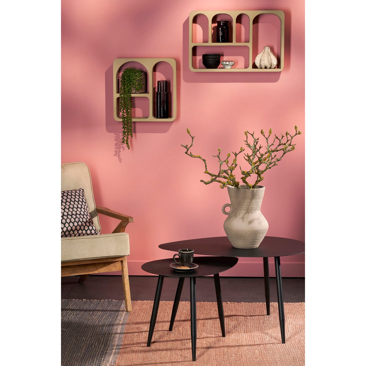 Bijzettafels set 2 zwart metaal L80 B60 H47 cm