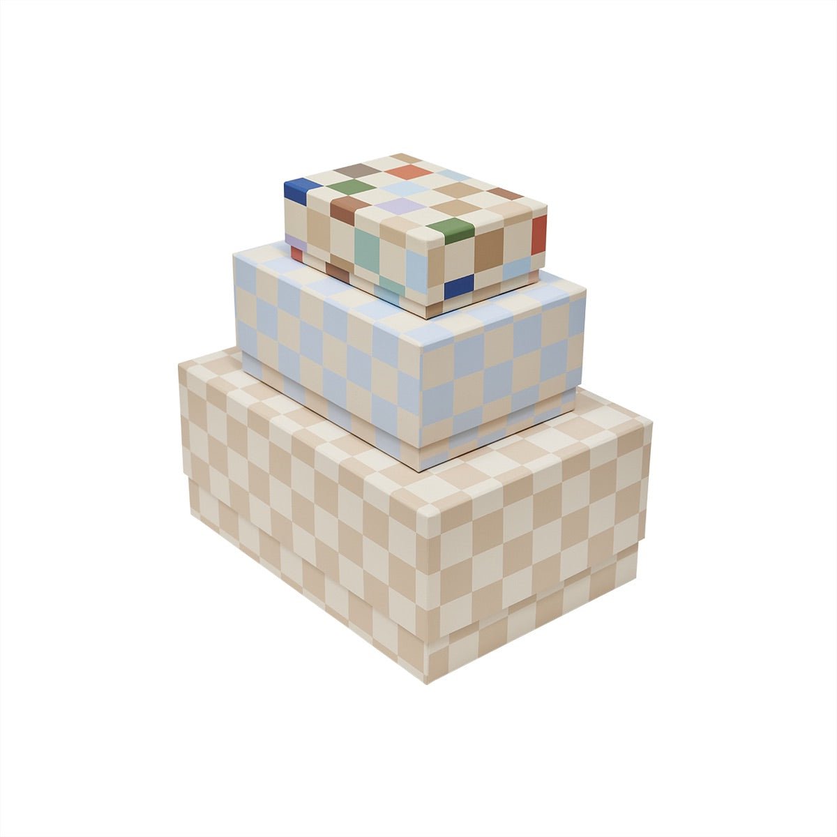 Opbergdoos karton set van 3 schaakpatroon