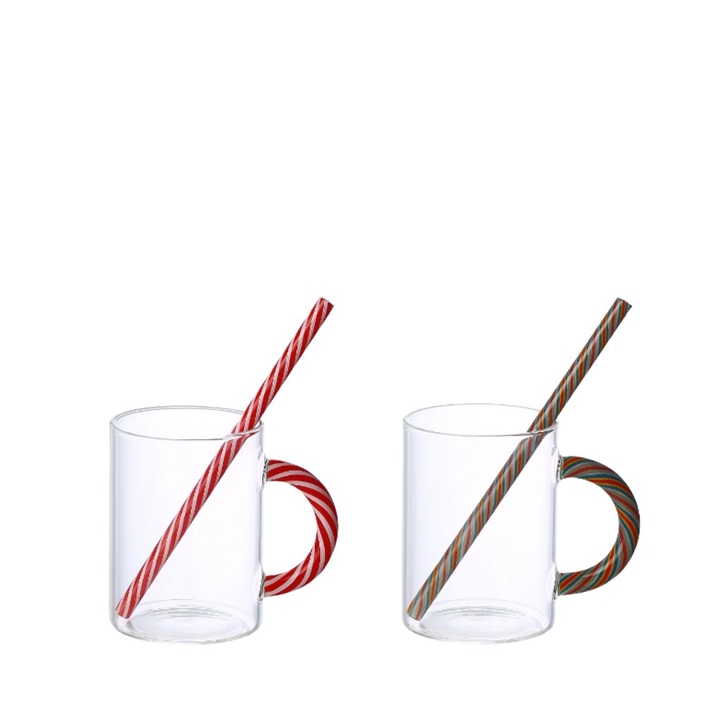 Theekopjes set van 2 groen rood 400 ml glas