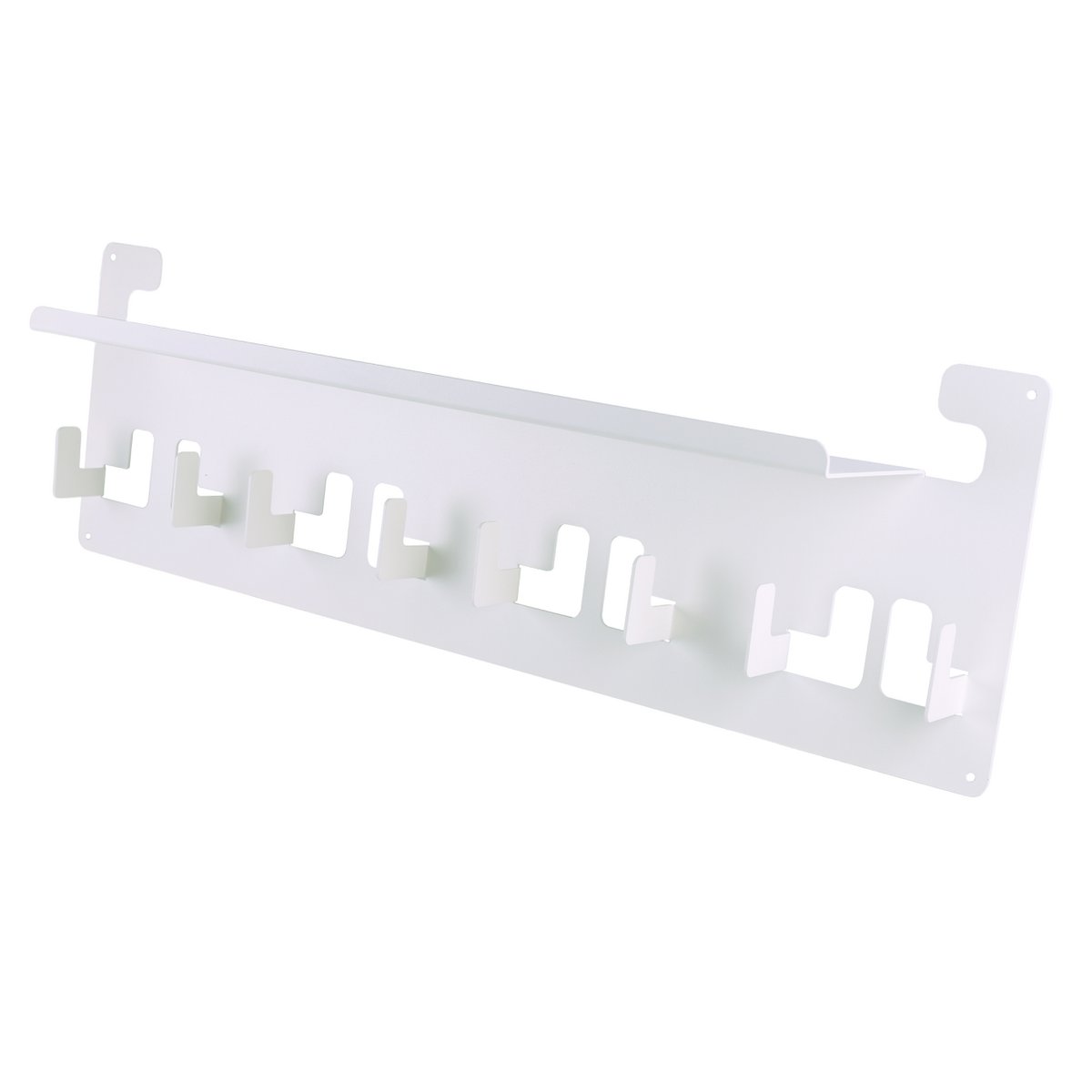Wandkapstok 70 cm wit met 8 haken en hoedenplank