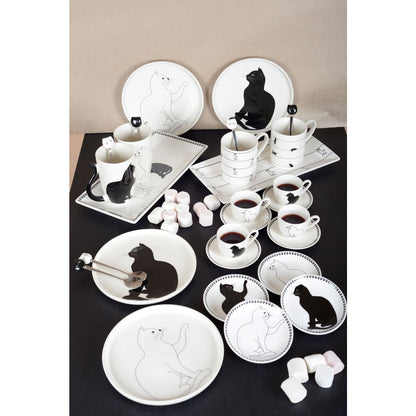 Koffiekopjes met kattenschotels set van 4 zwart wit