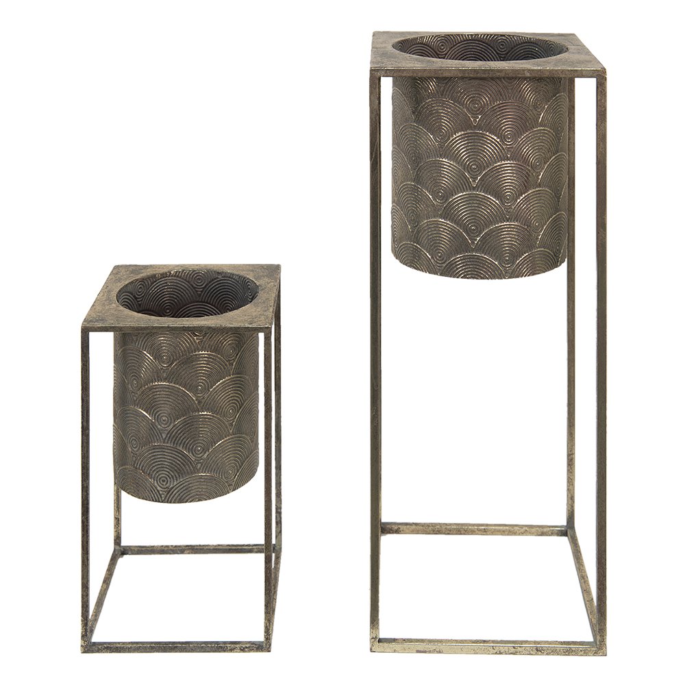 Planthouder set van 2 ijzer goudbruin 25x25x62 cm
