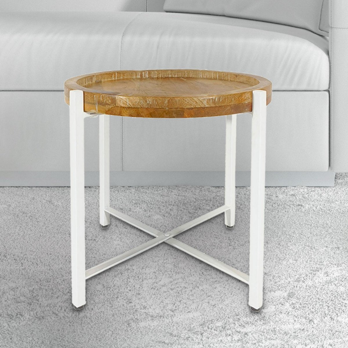 Bijzettafel Ø46x45 cm gerecycled mango hout metaal zwart