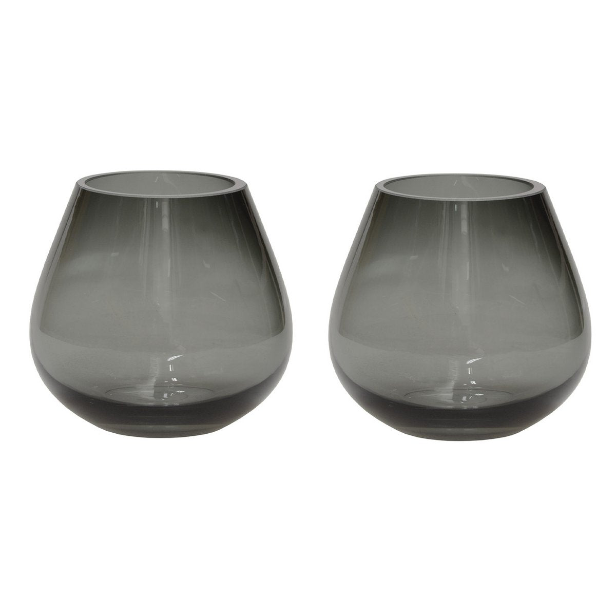 Waxinelichthouder glas set van 2 grijs 12.5x12.5x11.5 cm