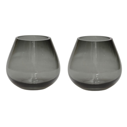 Waxinelichthouder glas set van 2 grijs 12.5x12.5x11.5 cm