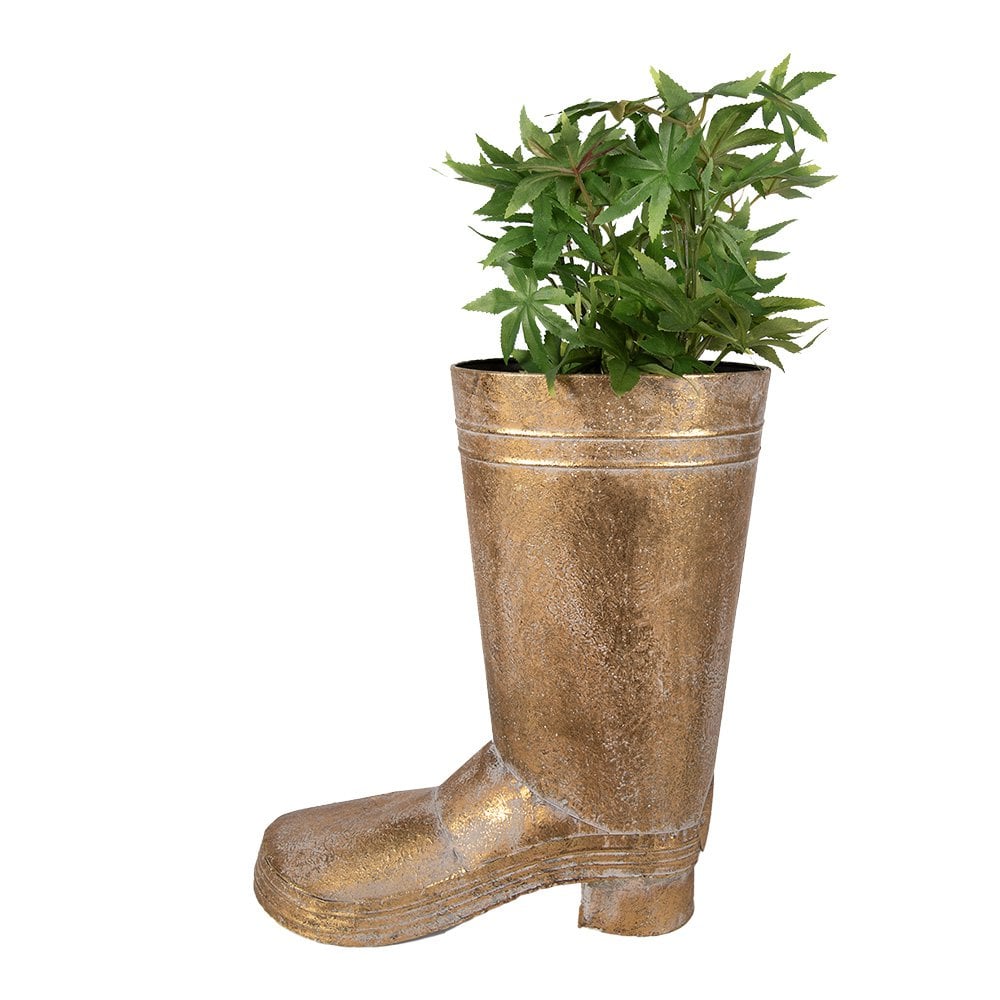 Plantenhouder laars 37 cm goudkleurig metaal
