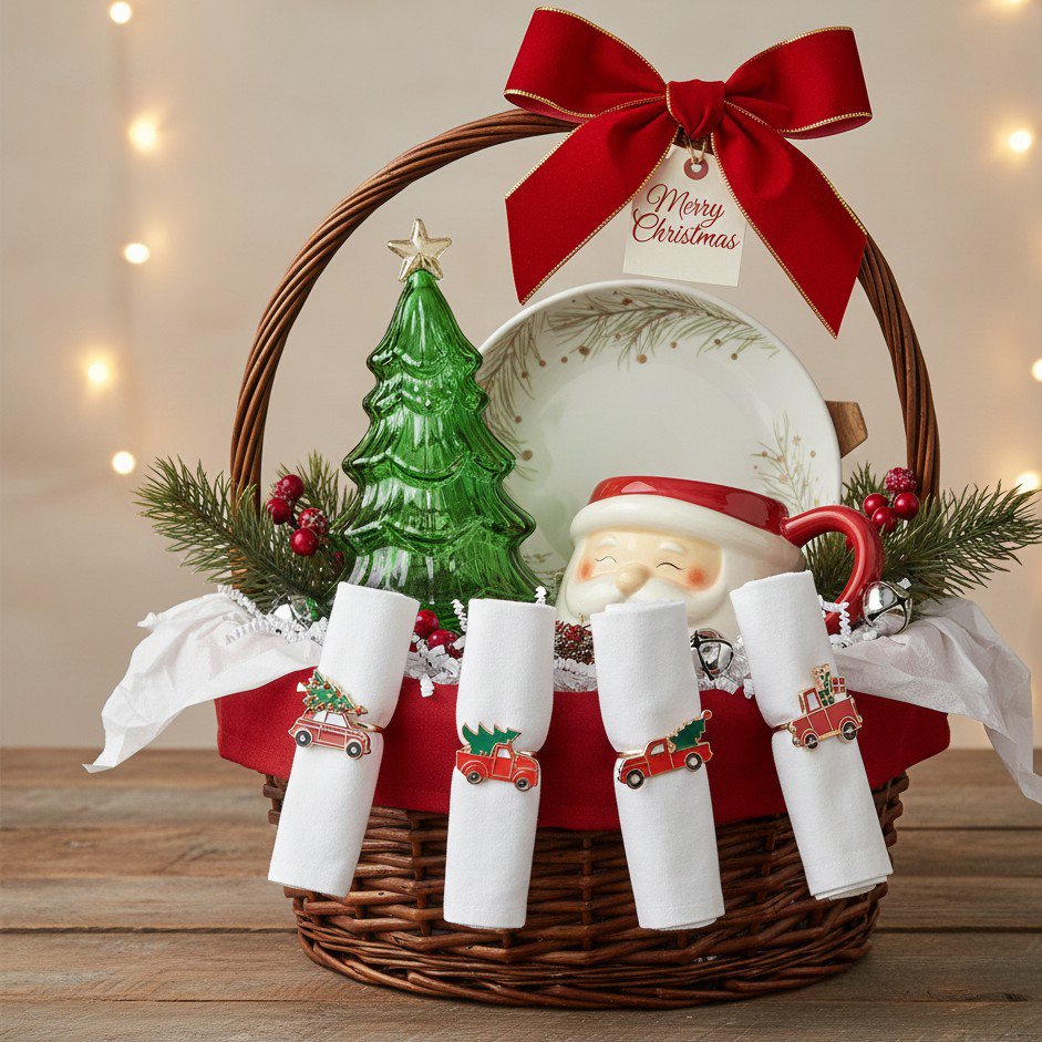 Servetringen kerst 4 stuks zink rood
