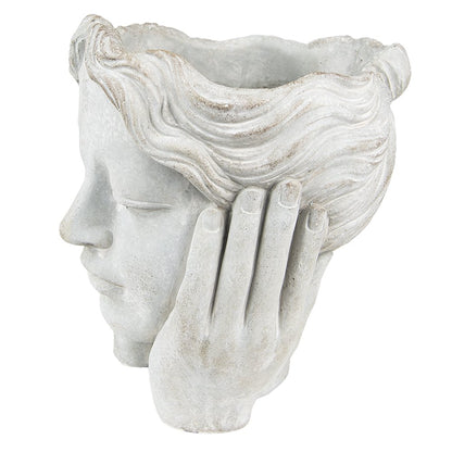 Bloempot hoofd Ø 11x20 cm grijs steen