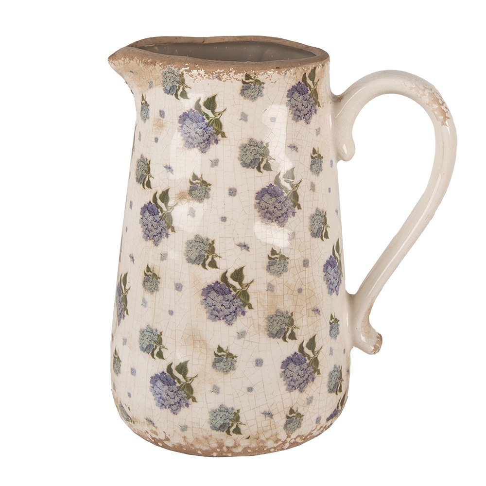 Decoratie Kan 21x15x23 cm Beige Blauw Keramiek Bloemen Schenkkan
